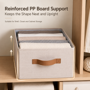 <span class=keywords><strong>Caja</strong></span> de Almacenamiento Plegable de <span class=keywords><strong>Tela</strong></span>, Organizador de Armario de <span class=keywords><strong>Tela</strong></span> Catiónica con Asa de PU para Estantes y Armarios, Logotipo Personalizado OEM al por Mayor - Product Image 4