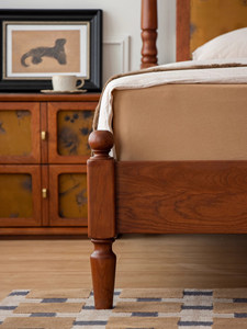 Letto Matrimoniale in Legno Massello Stile Retrò Americano Francese Mid-Century 1,8m con Imbottitura Morbida - Product Image 4
