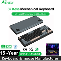 Clavier de jeu mécanique Keywin OEM 87 touches, tri-mode, hotswap, PBT, avec joint d'étanchéité, 87 touches, sans fil, RGB