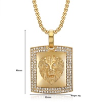 Collier Pendentif Tête de Lion Carrée RH Hiphop Incrustée de Diamants, Plaqué Or 18 carats, Acier Inoxydable, Bijou Tendance