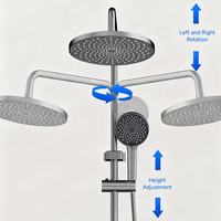 Ensemble de douche moderne en aluminium spatial à installation apparente avec pommeau de pluie rond, douchette à main, bidet et bec cascade