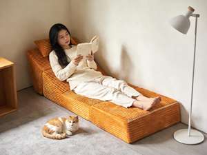 <span class=keywords><strong>Canapé</strong></span> <span class=keywords><strong>convertible</strong></span> modulaire sans cadre, entièrement rembourré, résistant aux rayures, en velours côtelé orange chaud, compressé, Vital - Product Image 4