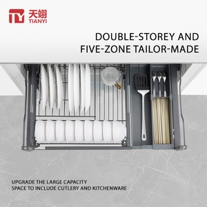 Moderna cesta telescópica de acero inoxidable ajustable para platos, con cierre suave, ecológica y multifuncional para gabinetes de cocina. - Product Image 2