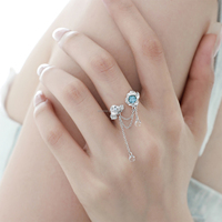 Romantique Bleu Rose Épine Anneau 925 En Argent Sterling Verre Pierre Anneau Réglable pour les Femmes De Mode Bijoux En Gros
