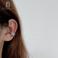 ICEBELA S925 Pendientes de Plata de Ley con Microdiamantes para Mujer, Estilo Ins, Diseño Hueco con Líneas Cepilladas, Tipo Clip