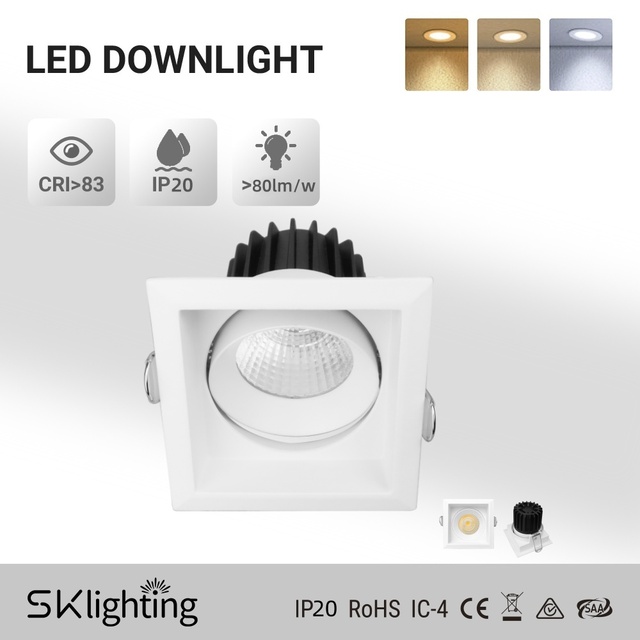 Rotation Tilt Head square Cast Aluminum LED Down Light Home Modern Indoor Embed CCT Dimmable Switchable 12 w Ceiling Down Light