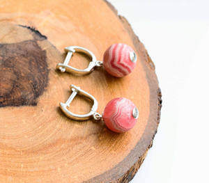 Pendientes de Bola de Rodocrosita Natural Blush Harmony con Plata 925, Joyería de Moda para Mujer - Product Image 5
