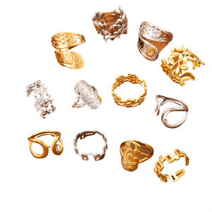 Anillos de Moda Fina para Mujer, Joyería Exagerada de Acero Inoxidable con Diseño de Luna y Estrellas Doradas - Product Image 1