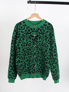 Loveda - Cárdigan de Punto Acrílico con Estampado de Leopardo para Mujer, Estilo Casual, Holgado, Cuello Redondo, Transpirable, con Logotipo Frontal y Manga Larga - Product Image 6