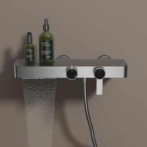 Ensemble de salle de bain exclusif transfrontalier Vimijia, étagère de rangement double fonction gris canon, murale, avec douchette relevable et robinet - Product Image 4