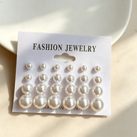 Boucles d'oreilles clous en acrylique imitation perle, vente en gros, 12 paires, tailles assorties 6mm 8mm 10mm 12mm, avec carte de présentation