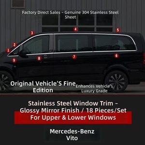Bandes de garniture autocollantes en acier inoxydable pour fenêtres et portes, Mercedes-Benz Classe V V260/V300 2016-2025, modification brillante - Product Image 4