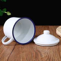 Mug à thé émaillé de style américain 1200 ml avec couvercle et poignée métallique, sans danger pour les aliments, pour la maison et le bureau, créatif, écologique, accessoires variés