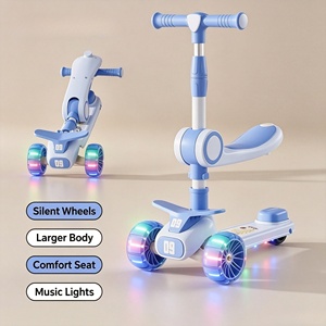 Trottinette pour enfants 3 en 1 avec siège pliable, hauteur réglable, roues silencieuses et lumineuses, musique, jouet à roulettes pour enfants - Product Image 1