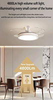 Ventilateur de lampe de plafond invisible rétractable de 36/42 pouces avec télécommande, ventilateurs de plafond avec anneaux lumineux à LED pour chambre à coucher