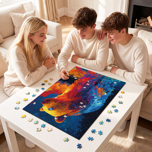 Puzzle en papier Starlit Spirit Bear, puzzle rectangulaire stimulant pour adultes de 1000 pièces, œuvre d'art colorée sur le thème de l'ours cosmique - Product Image 3