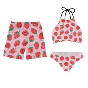 ชุดว่ายน้ำลายสตรอว์เบอร์รีแบบกำหนดเอง ชุดบิกินี่และชุดชายหาดสำหรับผู้หญิงแบบสองชิ้น และกางเกงขาสั้นสำหรับผู้ชาย ชุดว่ายน้ำคู่รักแบบเข้าชุดกัน - Product Image 1