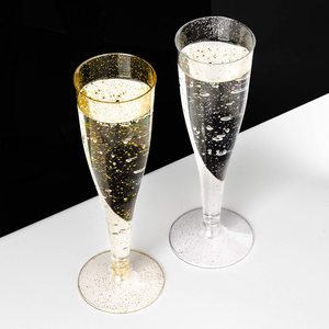 Flûtes <span class=keywords><strong>à</strong></span> <span class=keywords><strong>champagne</strong></span> en plastique, verres <span class=keywords><strong>à</strong></span> vin, bord doré brillant, 6,5 oz robustes, jetables et réutilisables, parfaits pour les fêtes de <span class=keywords><strong>mariage</strong></span> - Product Image 5