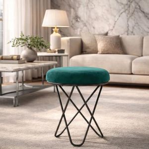 Pouf rond en métal avec siège rembourré élégant pour salon, chambre, salle de séjour, bureau à domicile et décoration intérieure moderne - Product Image 1