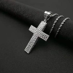 Stainless Steel <b>Cross</b> Pendant Necklace With Rhinestone Pave Setting Unisex Hip Hop Jewelry Gift - Product Image 2