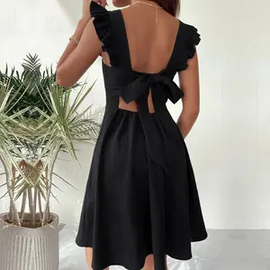 Tapered Sweet Short Skirt Temperament Frauen Backless Black Dress
