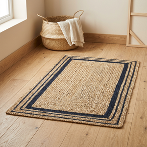 Handmade Jute <b>Door</b> <b>Mat</b> Rectangle Striped Farmhouse Style Flat Weave Thin 100% Organic Jute Spot Clean Backing - Product Image 3