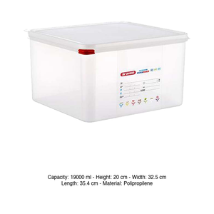 Bac alimentaire en polypropylène GN 2/3 35,4 × 32,5 × 20 h cm, avec couvercle, -40/+95 ° C Araven - Product Image 3
