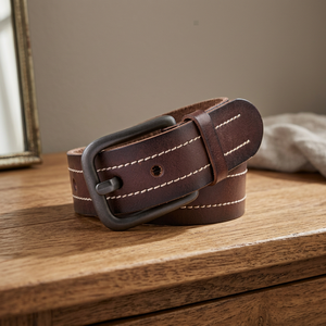 BS INTERNATIONAL Solid Design Men's Fashionable Real Cow Leather <b>Belts</b> Square Buckle Steel Durable Eco-Friendly Heat Transfer - Product Image 1