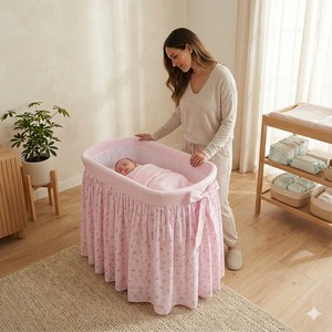 Berceau à bascule de luxe pour bébé, design élégant, avec côtés en maille, pour salon - Product Image 2