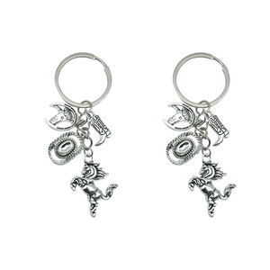 Llavero de vaquero occidental de plata antigua con colgante de caballo de aleación de zinc para accesorios de llaves de coche, regalo ER555 - Product Image 1