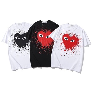 T-<span class=keywords><strong>shirt</strong></span> tendance en coton à manches courtes avec broderie cœur rouge et œil, style identique pour homme et femme - Product Image 5