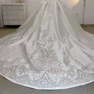 LSJJ138 Vestido de Novia de Gala con Manga Corta, Satén, Lentejuelas, Apliques de Cuentas, Cola de Corte y Largo hasta el Suelo - Product Image 5