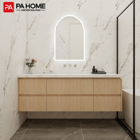 Set Perlengkapan Kamar Mandi Modern PA, Kabinet Vanity Dinding dengan Cermin Ganda Pintar
