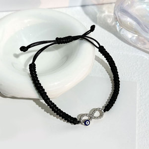 <span class=keywords><strong>Tobillera</strong></span> de Verano Boho Chic <span class=keywords><strong>Tejida</strong></span> a Mano con Cuerda Encerada Negra, Micro Zirconia, Mini Ojo Infinito, Ajustable con Cordón, Estilo Casual para la Playa - Product Image 1