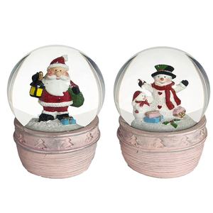 Globes à neige en verre peints à la main, thème Père Noël et Bonhommes de neige, base rose, pour décoration de Noël et de table, en promotion - Product Image 1