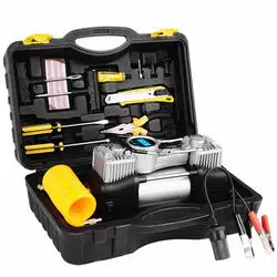 Multifunction Car Vehicle Air Compressor Tire Inflator Pump Tool Box Kit With LED Light