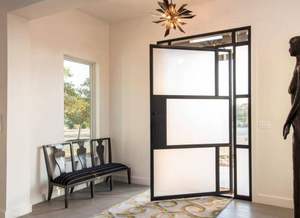 Portes d'entrée pivotantes en acier et verre-métal pour entrée résidentielle Style ouvert coulissant par poussée en acier interne - Product Image 3