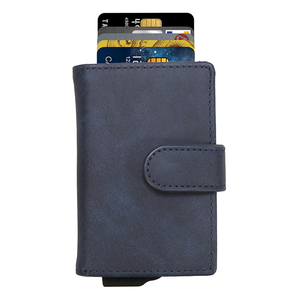 Unisex Genuine Leather Short Bifold <b>Wallet</b> With <b>RFID</b> <b>Blocking</b> Card Holder Money Clip Snap Closure Canvas Lining - Product Image 3