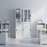 Armoire de bureau en métal avec porte coulissante en verre, armoire de rangement en acier haute capacité avec serrure, bibliothèque et étagère scolaire modernes