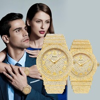 Montre à quartz unisexe de luxe avec boîtier en alliage diamanté, cadran à aiguilles tendance, étanche 10M, coffret cadeau