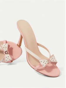 Women <strong>Pink</strong> Toe Mule <strong>Heels</strong> <strong>Light</strong> Weight Summer Outdoor Fashion Studded Bow Decor Thin Stiletto <strong>Heel</strong> Bridal Party Dress Shoes - Product Image 3