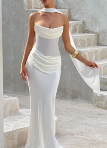 Nuovi Arrivi Primavera Estate 2026: Abiti da Donna alla Moda con Spalle Scoperte, Sciarpa, Rete, Vestibilità Aderente, Maxi, Arricciati, Sexy, con Allacciatura sulla <span class=keywords><strong>Schiena</strong></span> - Product Image 5