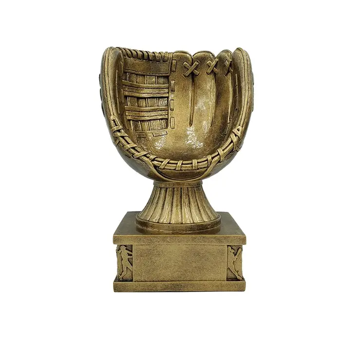 CM-99025 Baseball handschuh Action Podest Trophäe Gold Baseball Award - 8 Zoll hoch gravierte Platte auf Anfrage