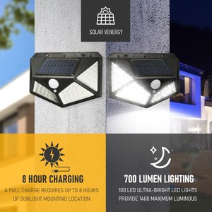 Lámpara Solar de Pared con Sensor de Movimiento, Luz LED Solar para Exteriores, Jardín, Patio Trasero, Escaleras, Impermeable, 100 LED, 118 LED, 76 COB - Product Image 4