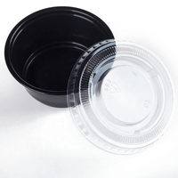 Tasses à portions jetables en plastique PP de 2oz Tasse à sauce en plastique transparent/noir avec couvercle étanche pour boissons Desserts Salades