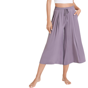 Pantalones Capri de Verano Casuales para Mujer, de Bambú Transpirable, con Estampado Personalizado POVTY, Cintura Elástica, Pierna Ancha, Tipo Pijama, con Bolsillos, Tallas Grandes - Product Image 1