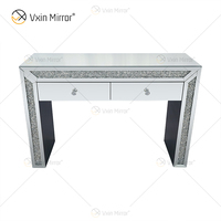 2022 Offre Spéciale diamant écrasé meubles modernes verre argenté luxe miroir Table d'entrée avec deux tiroirs pour salon