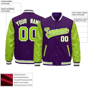 Custom Logo Purple Green Varsity <b>Jacket</b> <b>Men</b> Streetwear Patchwork Letterman <b>Jacket</b> Embroidery Team Uniform College Bomber <b>Jacket</b> - Product Image 3