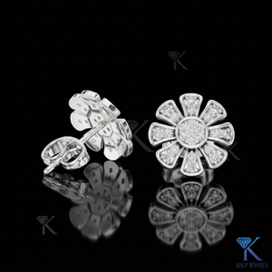 Lab Grown Diamond Floral Daisy <b>Stud</b> Earrings 8-Petal Pave Cluster 14K/18K Solid Gold Women's Jewelry for Wedding Anniversary - Product Image 2