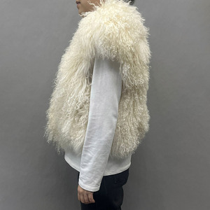 女性のための新しい到着ノースリーブ羊子羊毛皮ジレット本物のモンゴル毛皮クロップドベスト - Product Image 3